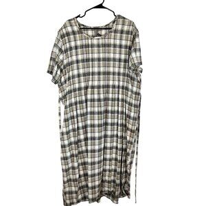 Retro Linen Plaid Dress Tan 22 Neutral Festive Holiday Classic Chic Preppy 80s